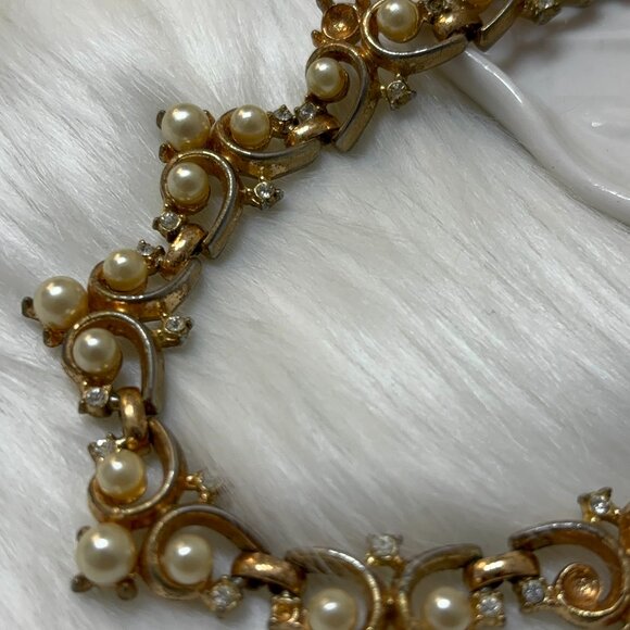 CROWN TRIFARI ALFRED PHILIPPE FAUX PEARL RHINESTONE NECKLACE - Picture 4 of 11